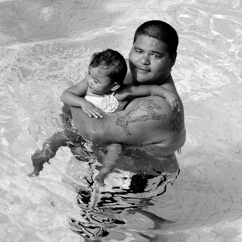 In the hotel pool - b/w