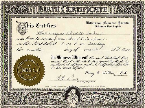 peg's birth certificate