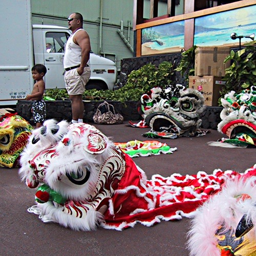 getting ready for the lion dance - 2002