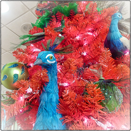Red Tree With Peacocks
