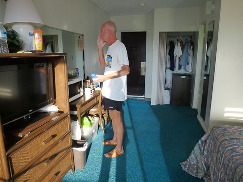 Looking in from balcony. Note tiny closet. Next year it will be even smaller.