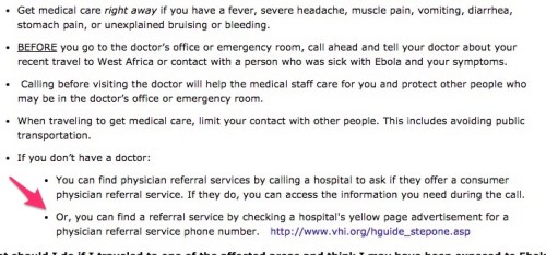 From the Genuine Official State of Virginia - what to do if you think you have ebola web page.